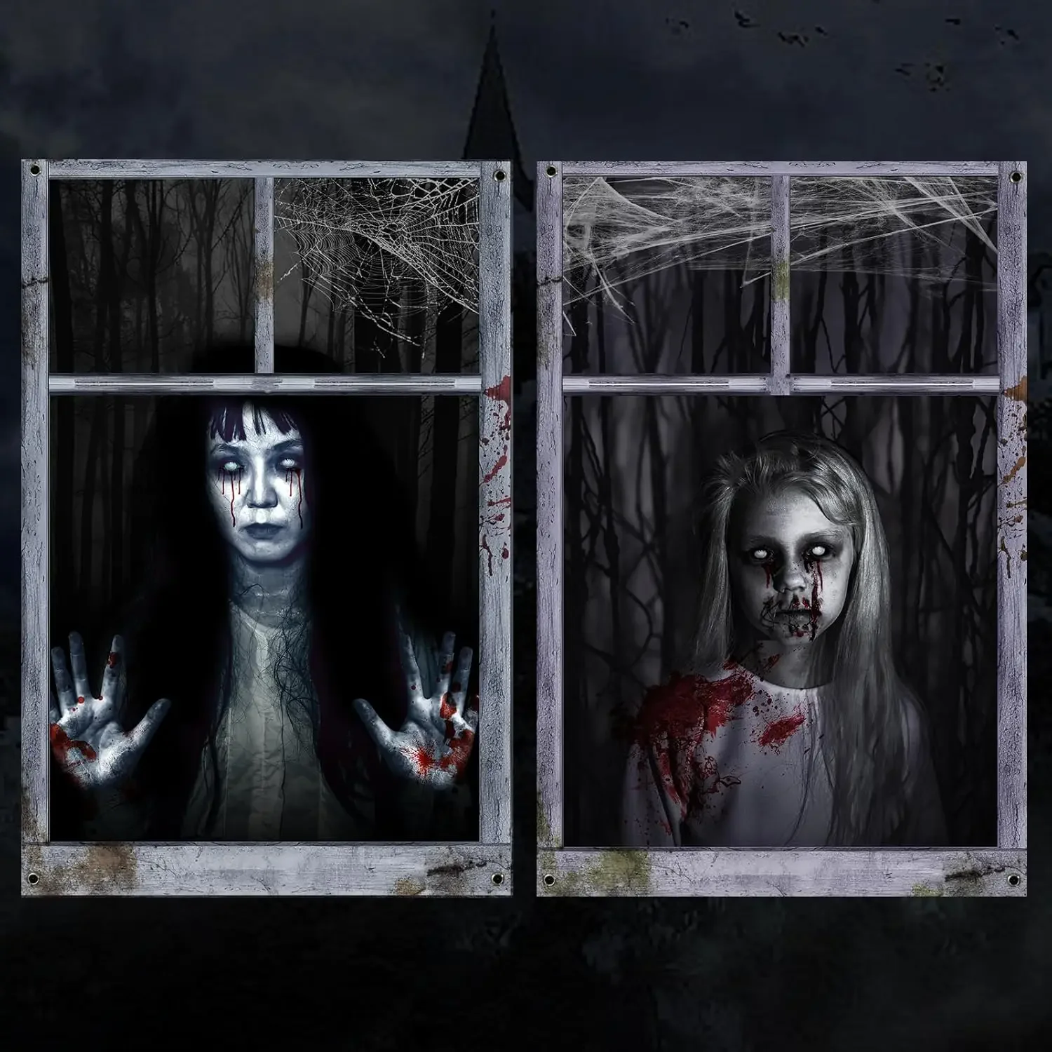 2er-Pack Halloween-Geister-Vorhang-Dekorationen – weibliche Geister-Fensterabdeckung für Party-Dekoration im Innen- und Außenbereich