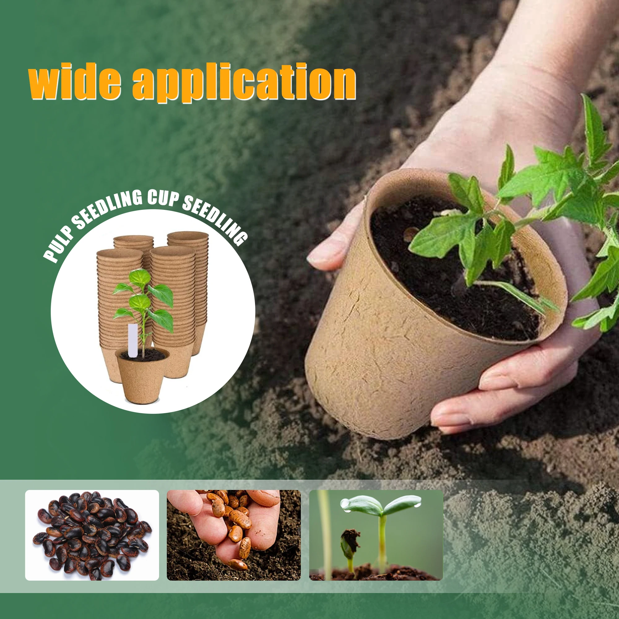 Pots biodégradables, 100 pots de semis de plantes de 8 CM, avec 100 étiquettes de plantes + 2 outils de transplantation, pour plantes et fleurs