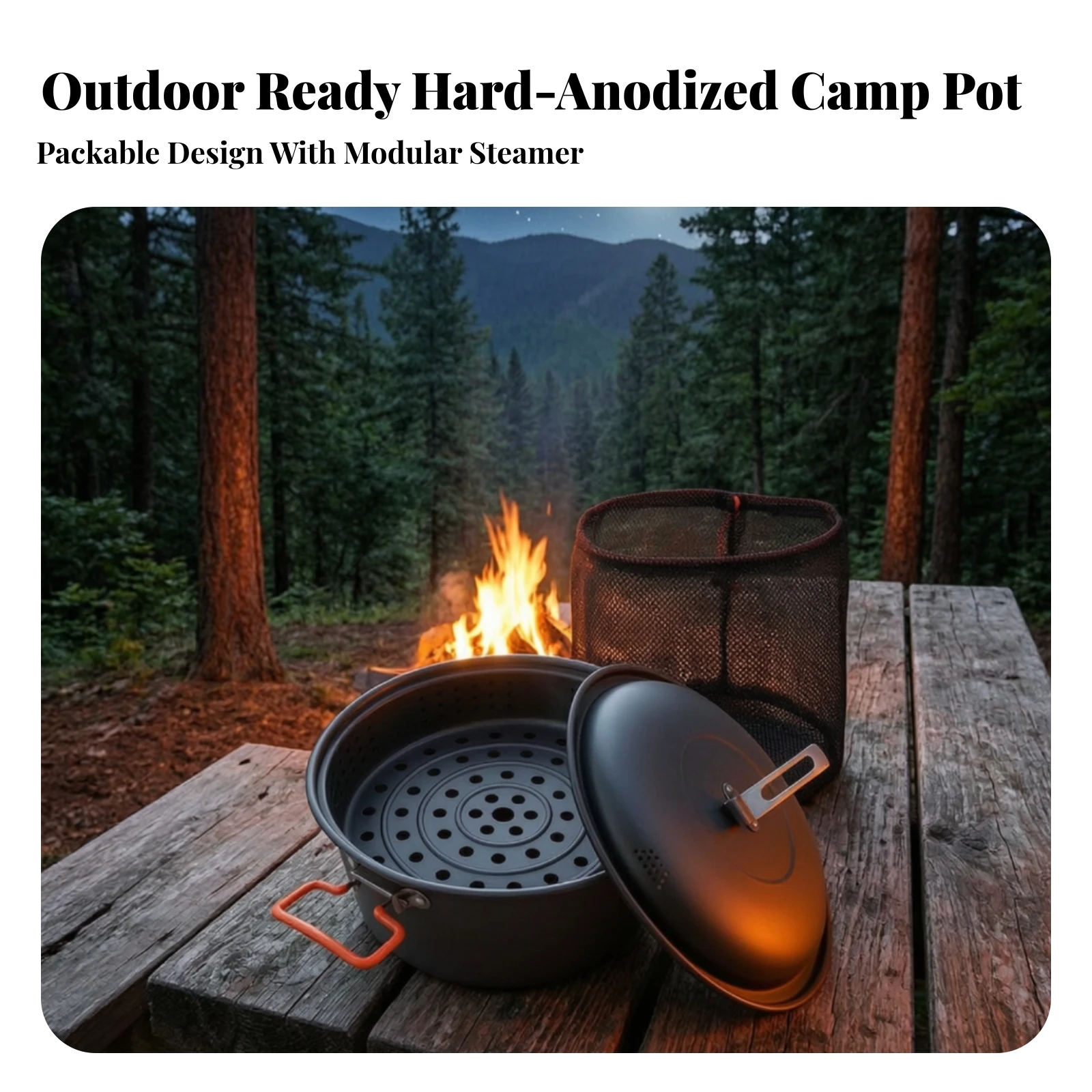 Camping Pot with Steamer Lightweight Aluminum Alloy Steamer Pot Cookware Space-Saving Corrosion-Resistant for Campers, Hiking