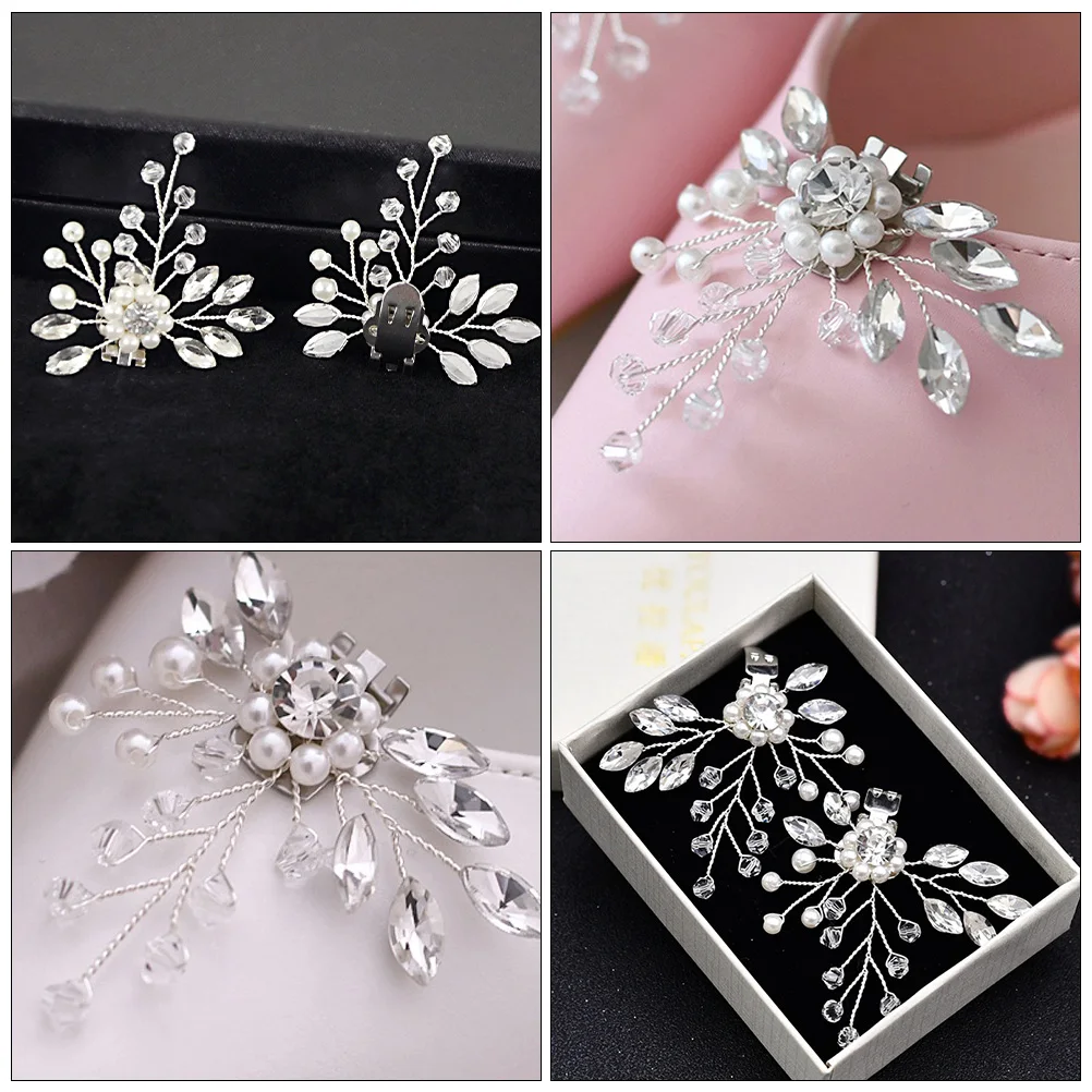 

Pearl Shoe Flower Clips for Women Rhinestones Buckles Bride High Heel Decorative Accessories Wedding Party Shoes
