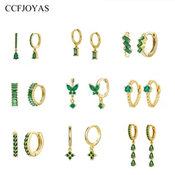 CCFJOYAS Green color Zircon Small Hoop Earrings for Women 925 Sterling Silver Green Gold Hoop Earrings Jewelry New Arrival 2022