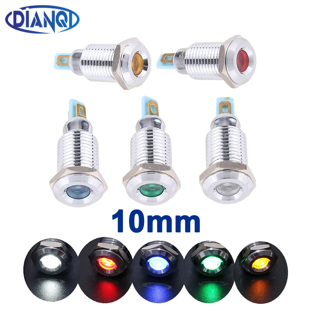 

10mm LED Metal Indicator Light Waterproof Signal Lamp Concave 6V 12V 24V 110V 220V Red Yellow Blue Green White Concave 10ZSD.A.C