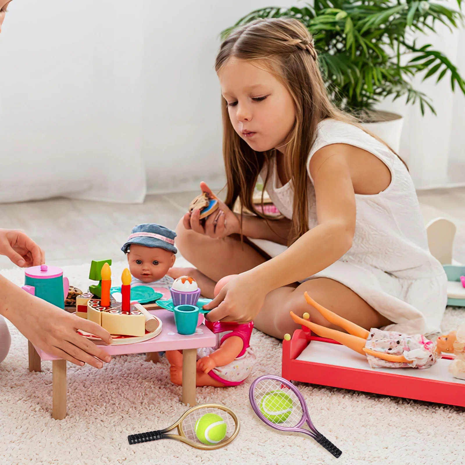 Mini raquettes de tennis miniatures pour enfants, accessoires de bricolage, décoration de la maison, 2 ensembles