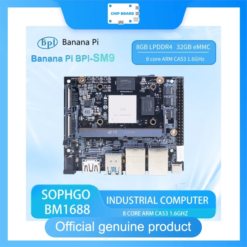 

Banana Pi BPI-SM9 SOPHGO BM1688 8GB LPDDR4 32GB eMMC 8-Core ARM CA53 1.6GHz 16HD Video AI Industrial Computer