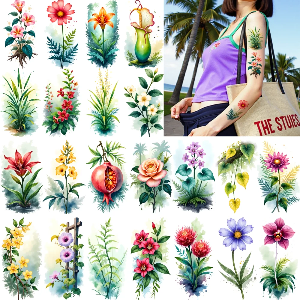 

9 шт. временные татуировки природа татуировки водостойкие долговечные наклейки для тела цветочные татуировки временные татуировки наклейки для щек