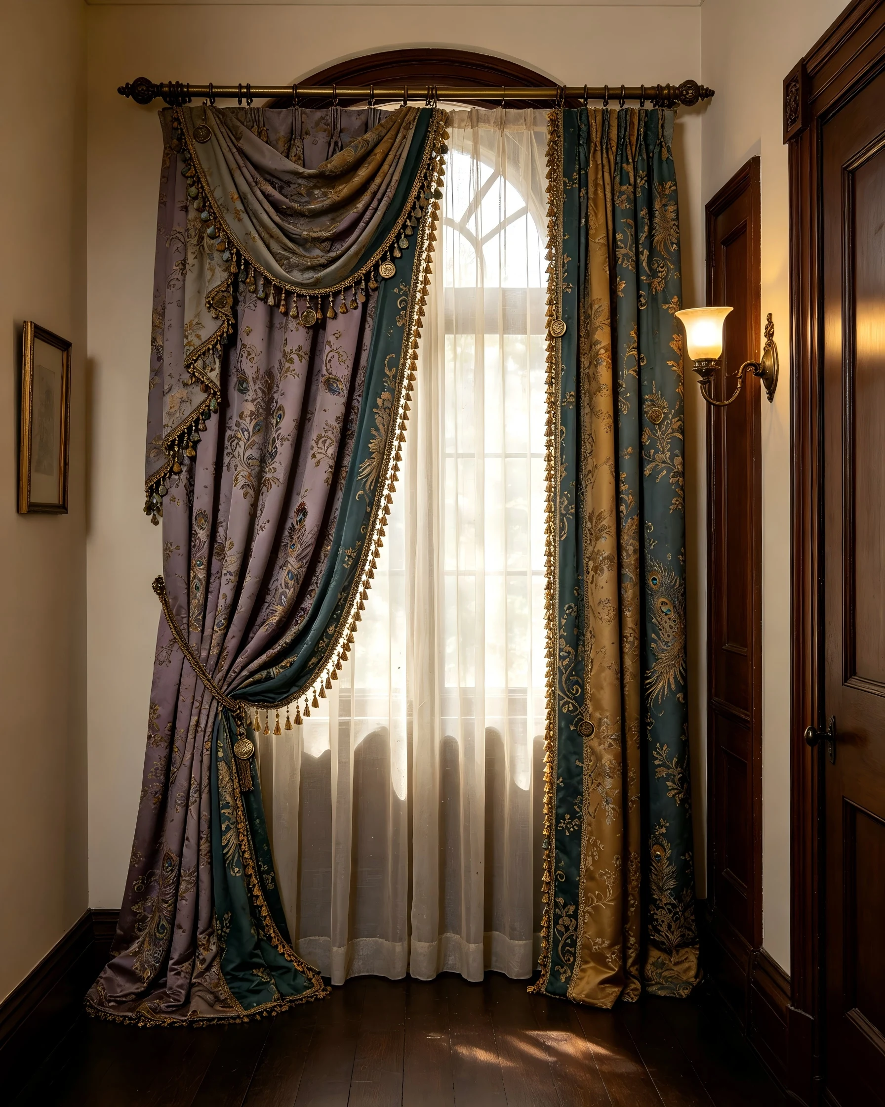 200428   Ash Purple x Dark Green Silk Blended Curtains