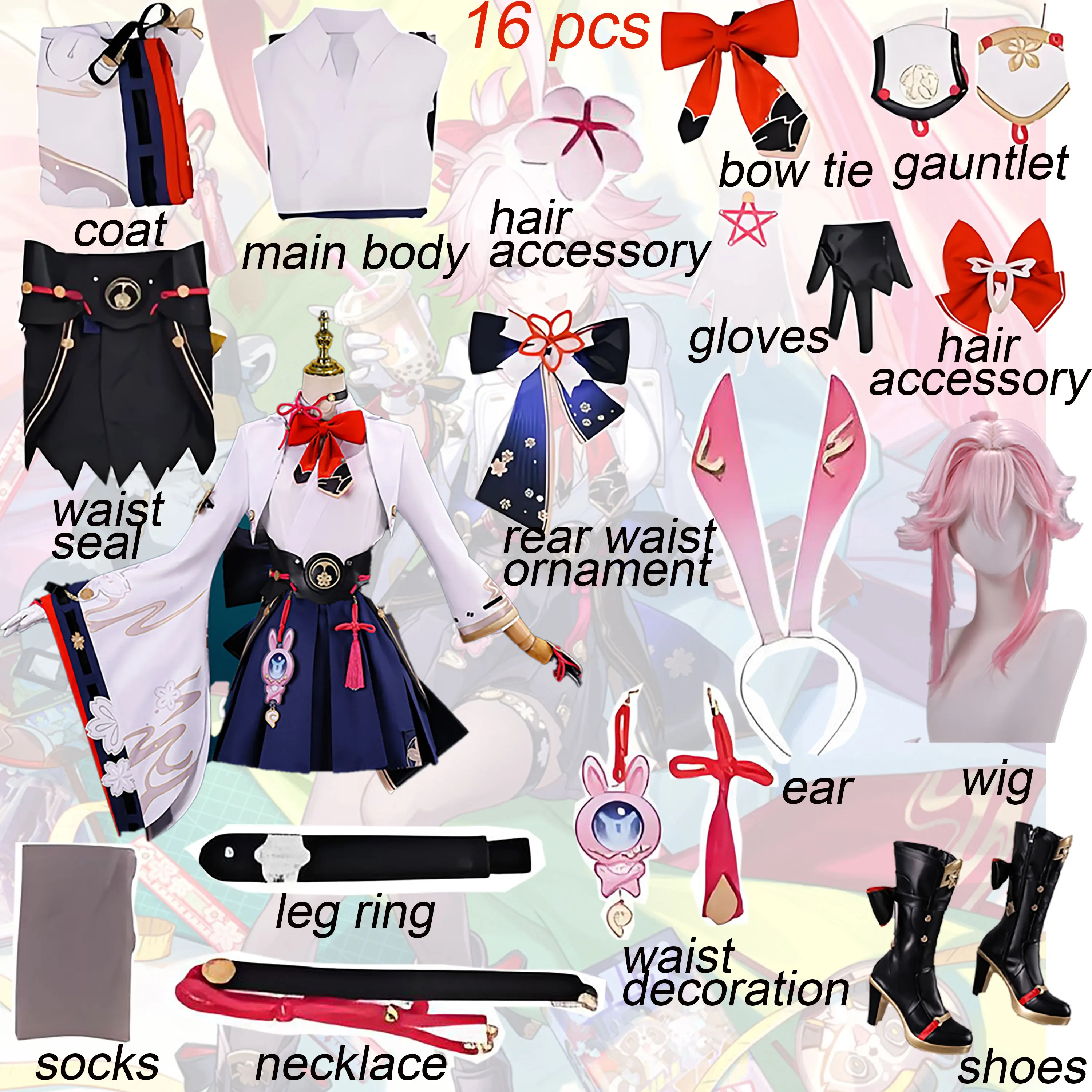 

Bengtie Feiying Cosplay Costume Full Set 16Pcs - Bunny Girl Uniform with Wig, Shoes & Accessories for Halloween