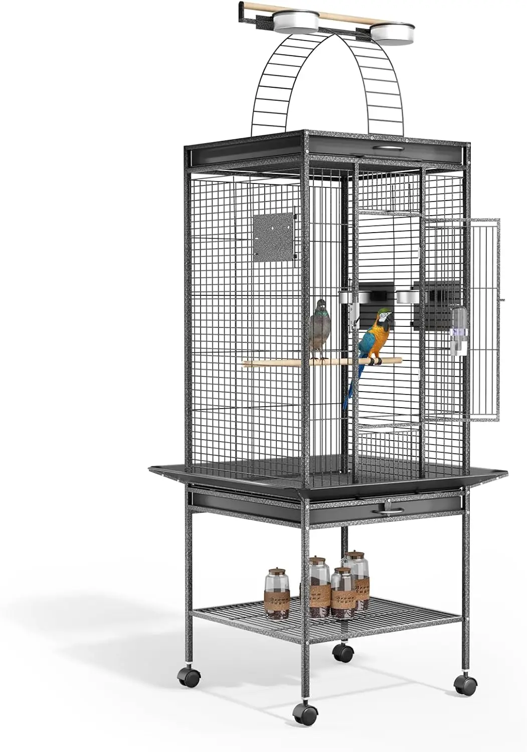 Monibloom 61 Inch Large Bird Cage With Rolling Stand, Wrought Steel Flight Birdcage W/Play Top For Parakeets Cockatiels