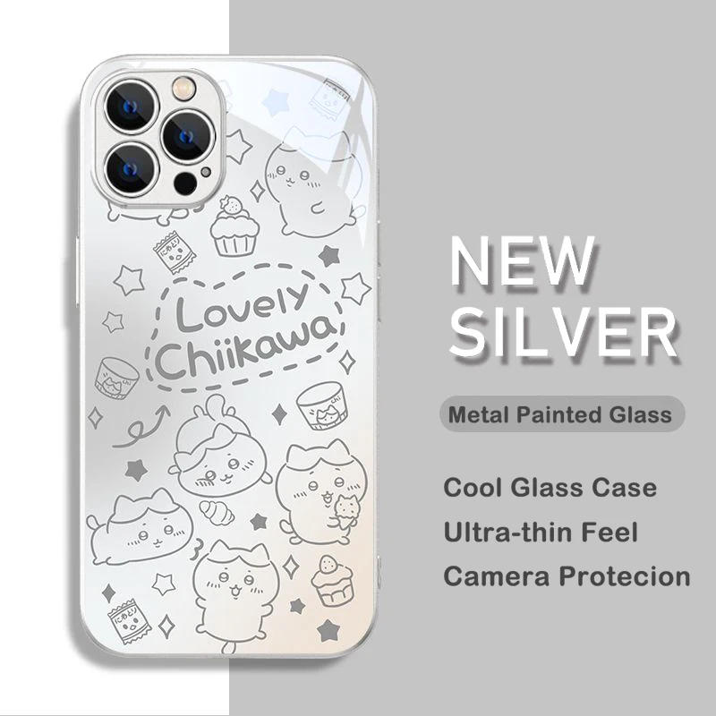 Chiikawa Hachiware Usagi Metallic-Color Phone Case For iPhone X XR XS 16 15 14 13 12 Mini 11 Pro Max 7 8 SE 20 Plus Glas Cover