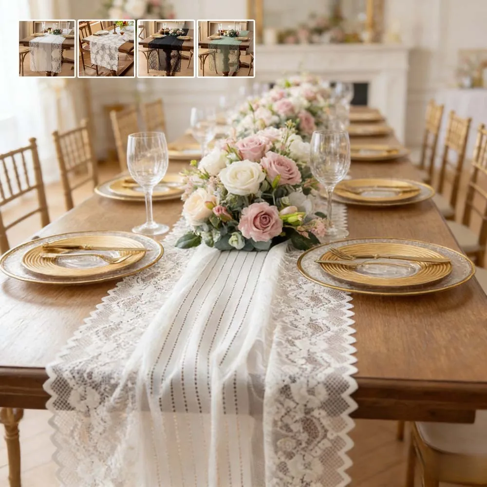 

2026 White Lace Embroidered Table Runner Romantic Wedding Valentine's Day Festival Table Decor Table Covers Mat Nappe De Mariage