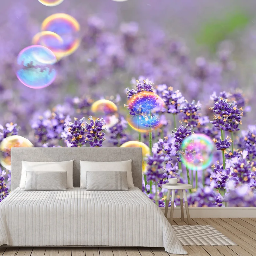 Self Adhesive Optional, 21+ Waterproof Floral Spring Season Lavender Bubbles Wallpaper for Living Room Walls Papers Home Decor