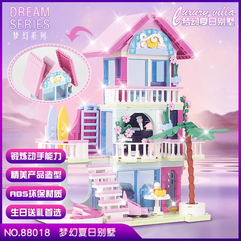 

NEW MOC Creative Friend Summer Villa Architecture Building Blocks Swimming Poor MOC Assemble Bricks Toy Gift For Girl Children