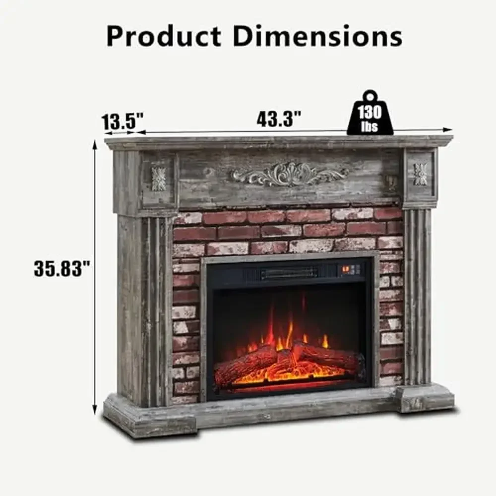 حامل تلفزيون على شكل مدفأة كهربائية مقاس 43 بوصة مع حرق سجل واقعي وتأثير لهب ثلاثي الأبعاد ودرجة حرارة قابلة للتعديل وآمنة من الحرارة الزائدة وسهلة