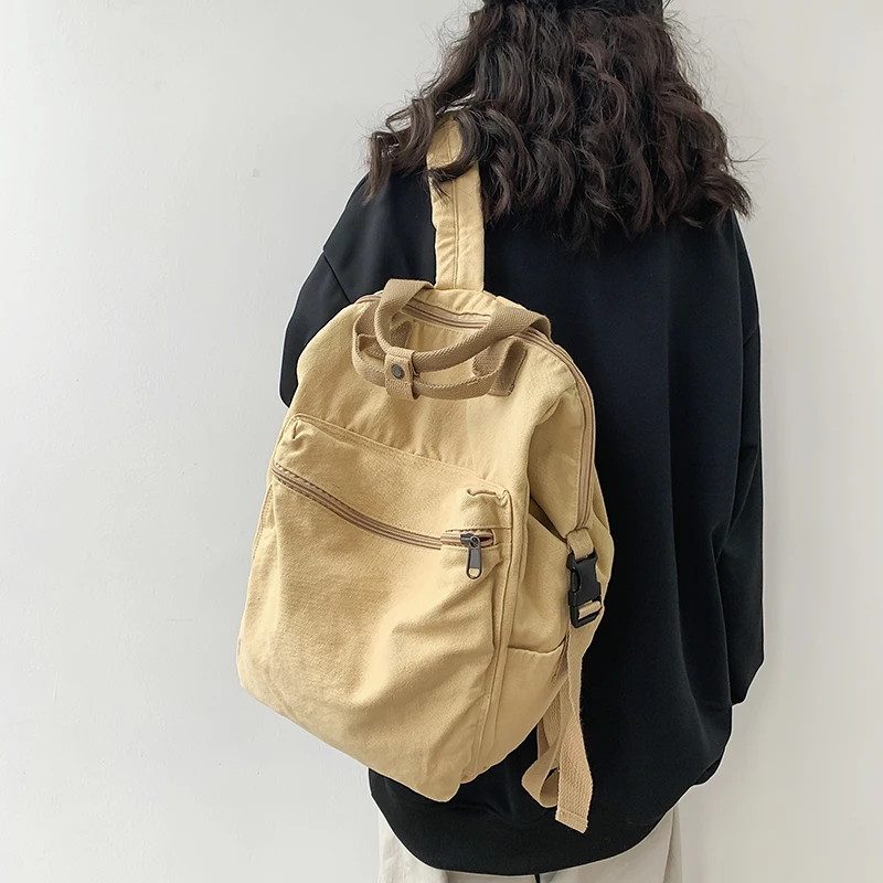 College Student Women Schoolbag Large Capaci Bag 2023 New  Square Canvas Backpack Online Influencer Hongkong Sle Bac...