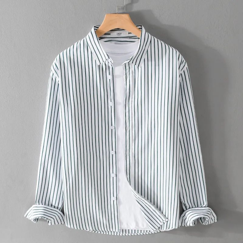 

Faionable Striped Long Sve Casual irt for Men Autumn Spring Loose Fit No Ironing Required Polyester Cotton Blend