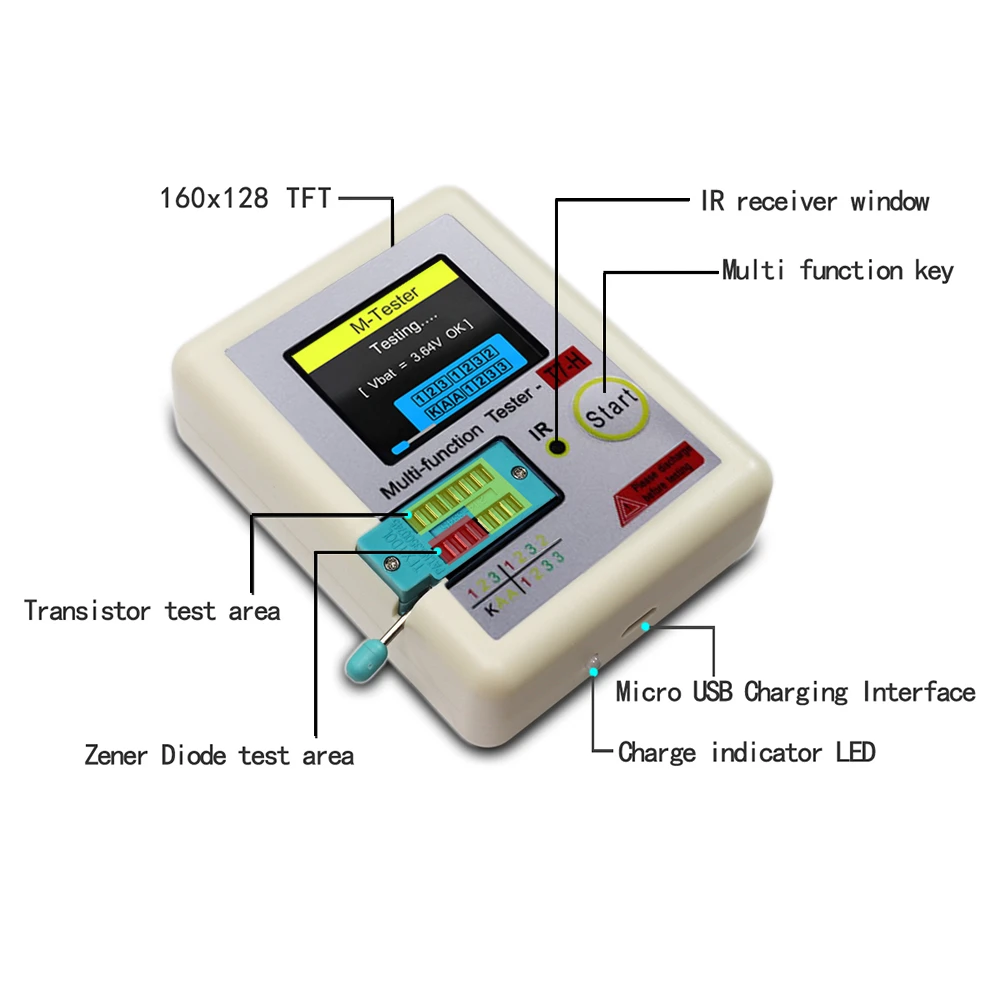 TC-T7-H Multimeter Transistor Resistor Diode Triode Capacitance Tester ESR/MOS/PNP/NPN LCR MOSFET TFT LCD Display Screen Monitor