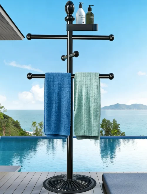 

Durable and Thickened Metal Pool Towel Rack, Outdoor Stainless Steel Bathroom Shelf, Anti-tilt Load-bearing Design