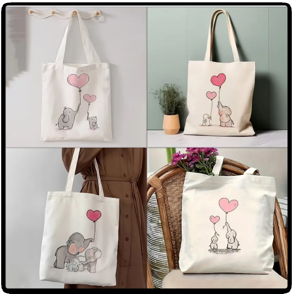 

Reusable Elephant Tote Bag Eco Friendly Spacious Canvas Carryall for Women Daily Commute Work Study Versatile Daily Use