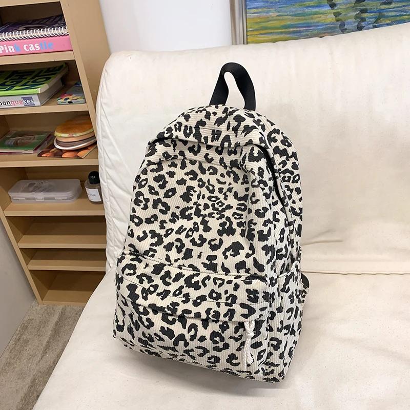 

Corduroy Leopard Backpack Teenagers School Bag Large Capacity Fashion Students Bookbag Stylish Shoulder Backpack Travel Rucksack
