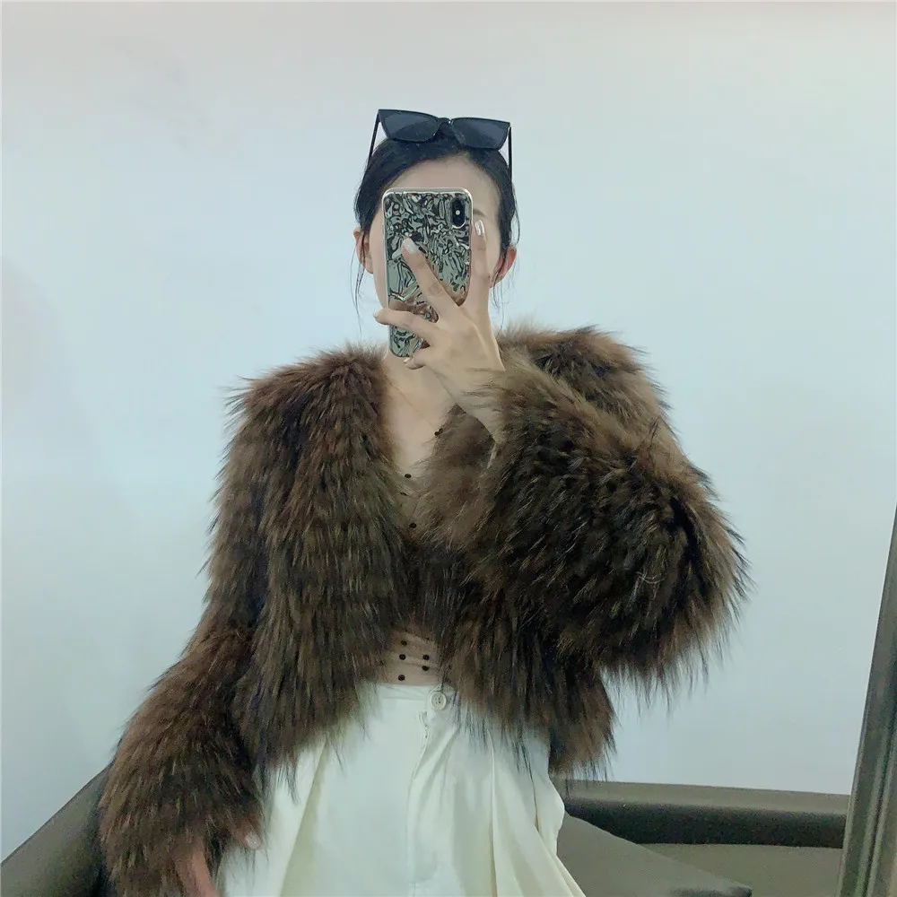 New Arrivals Raccoon Dog fur coat for women autumn winter High Waist real fur coat Mujer Stylish fur Jacket Y4365