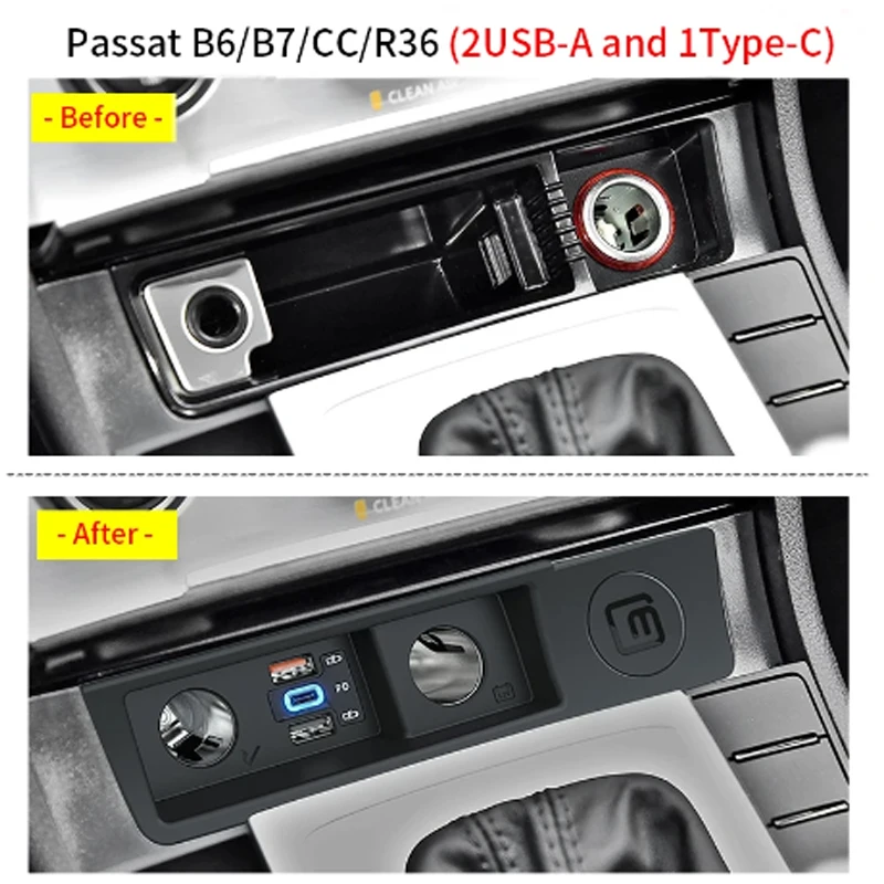 Cargador de coche multifuncional con USB tipo C, encendedor de cigarrillos, accesorio de carga rápida para Volkswagen, 120W, para VW passat B6 B7 CC