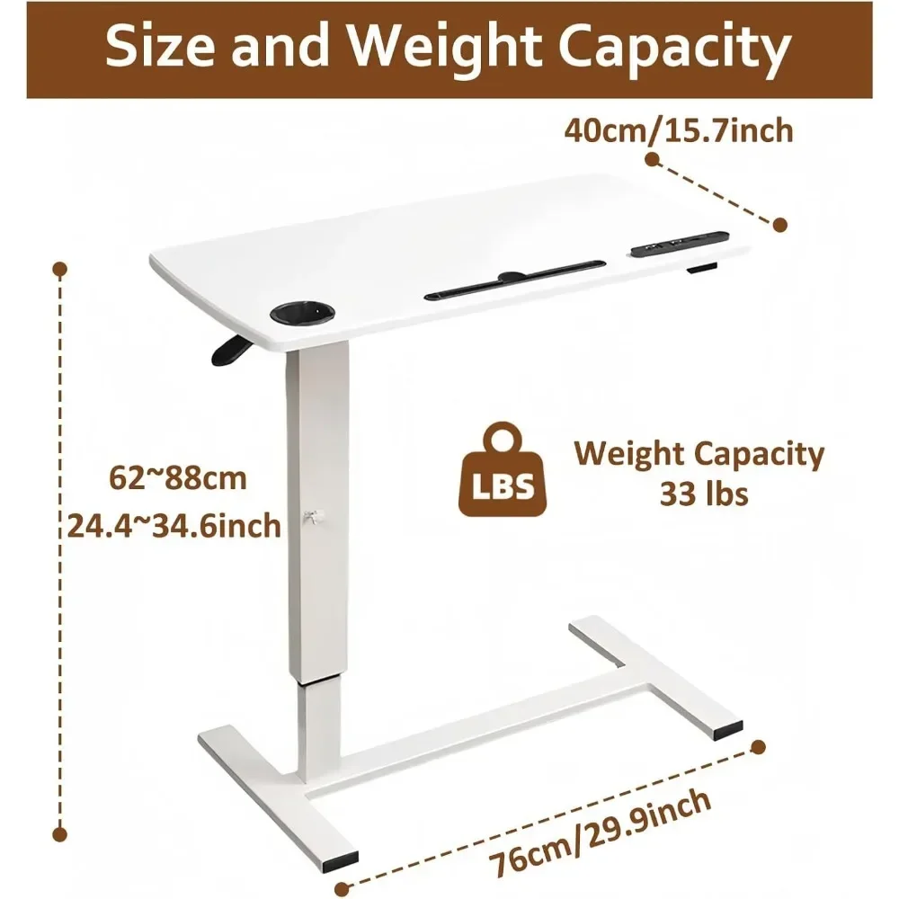 Overbed Bedside Table With Wheels, Height Adjustable Hospital Bed Table, Mobile Laptop Computer Standing Desk Cart With USB Port