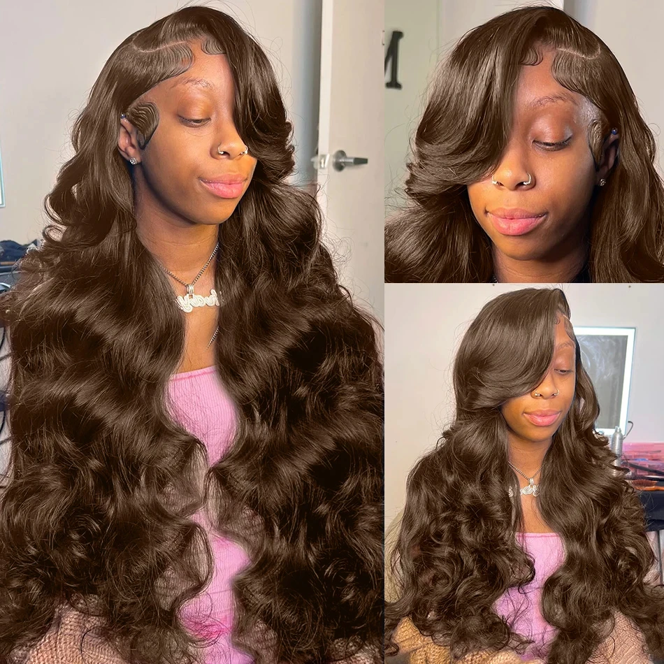 Body Wave 220% Chocolate Brown 13x4 HD Transparent Lace Front Human Hair Wigs Brazilian 13x6 Colored Lace Frontal Wigs For Women