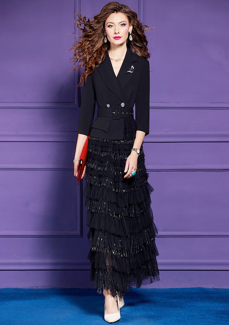 Zjyt babados em camadas de malha retalhos longos maxi vestidos para mulheres elegante manga três quartos vermelho formal vestido de festa