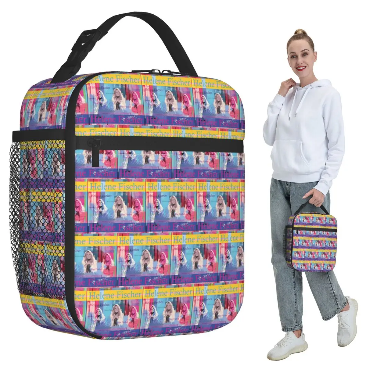 Bolsa térmica isolada com retrato de Helene Fischer para crianças, caixa térmica para alimentos, recipiente portátil para almoço