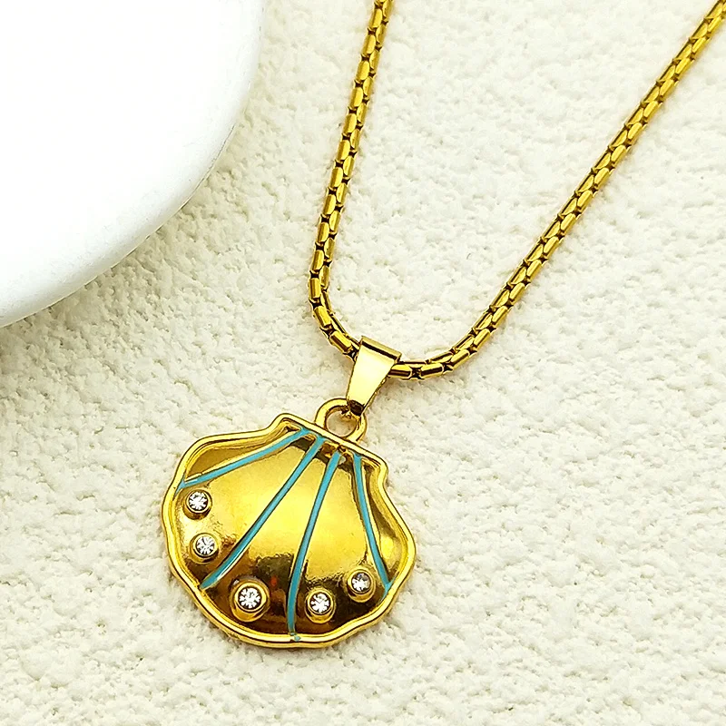 

Fashion Sea Shell Rhinestone Neck Chain For Women Stainless Steel Gold Color Female Charm Romantic Pendant Necklace Jewelry Gift