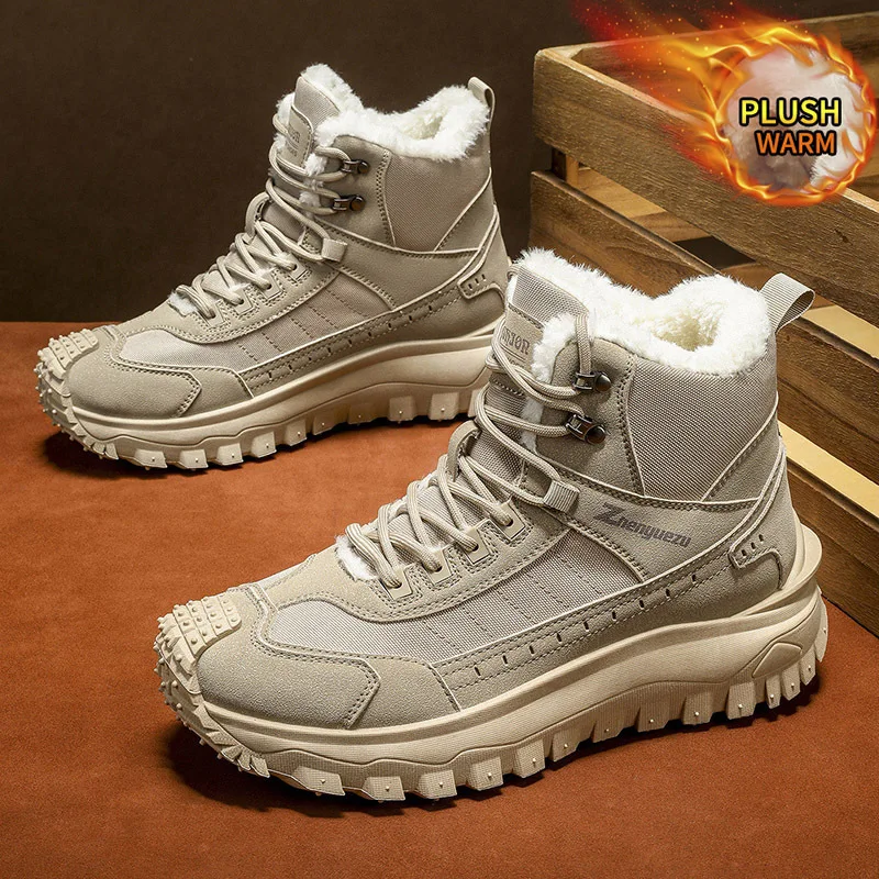 2026 Winter Men's Snow Boots Warm Plush Anti Slip Outdoor Hiking Boots Women's Mid Length Boots Couple Sneakers Shoes Size 39-48