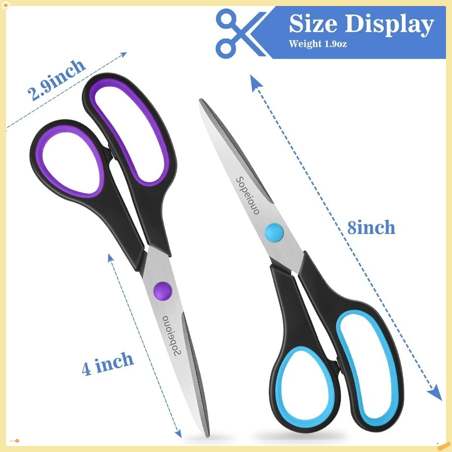 Scissors Set of 6-Pack, 8" Scissors All Purpose Comfort-Grip Handles, Sharp Scissor for Office Home School Craft Sewing