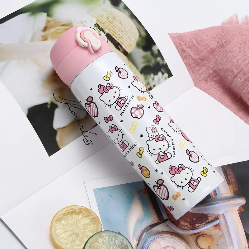 Hello Kitty Insulation Cup Student Stainless Steel Water Bottle Vacuum Bounce Cover 500ML Large Capacity Fashion Boys Girls Cute