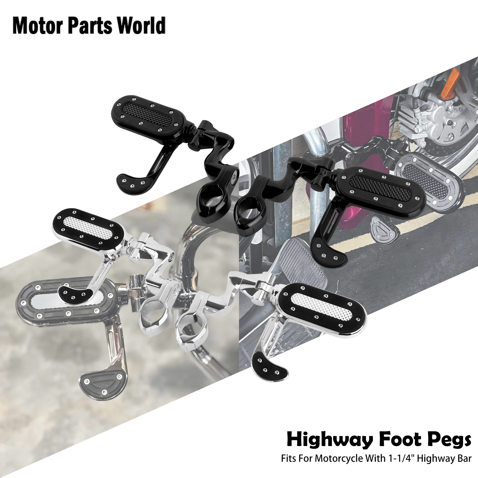 

1 Pair Motorcycles Engine Guard 1-1/4" Highway Foot Pegs Mount Kit Foot Rest For Harley Touring Road Electra Street Glide