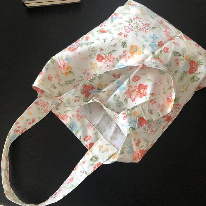 Vintage Carrying Bag with Flower Ladies Shoulder Bag Tote Bag Foldable Shopping Bag