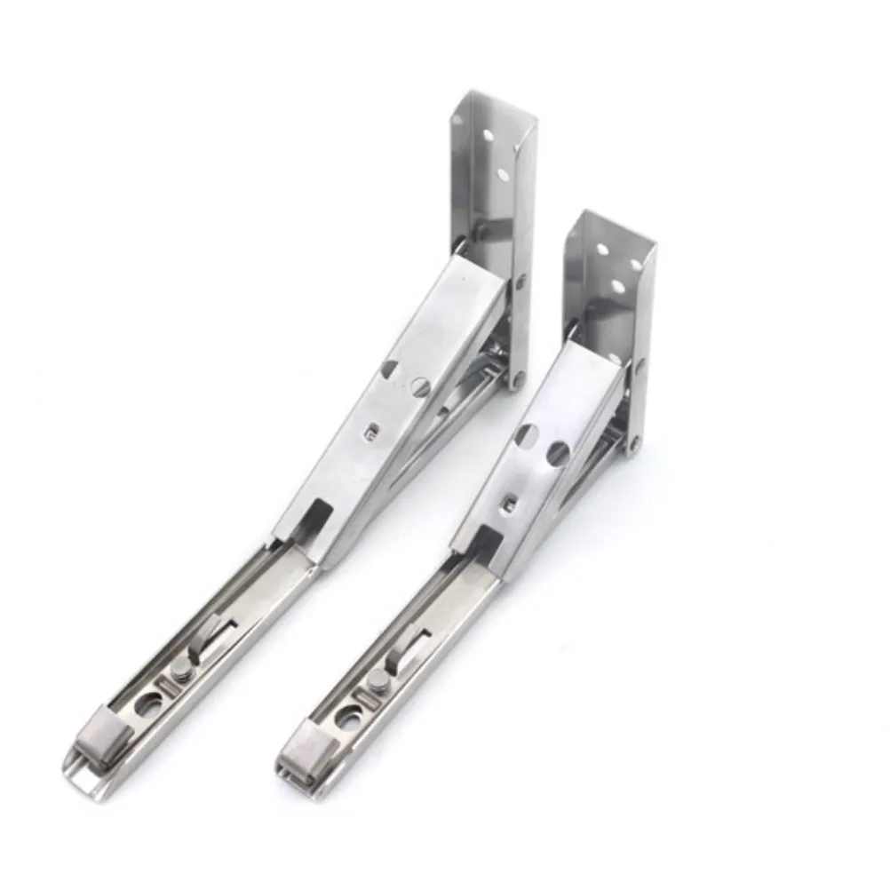 2pcs Stainless Steel Triangle Shelf Bracket 8 Inches Wall Mounted Foldable Support Spring Loaded Bracing For Storage