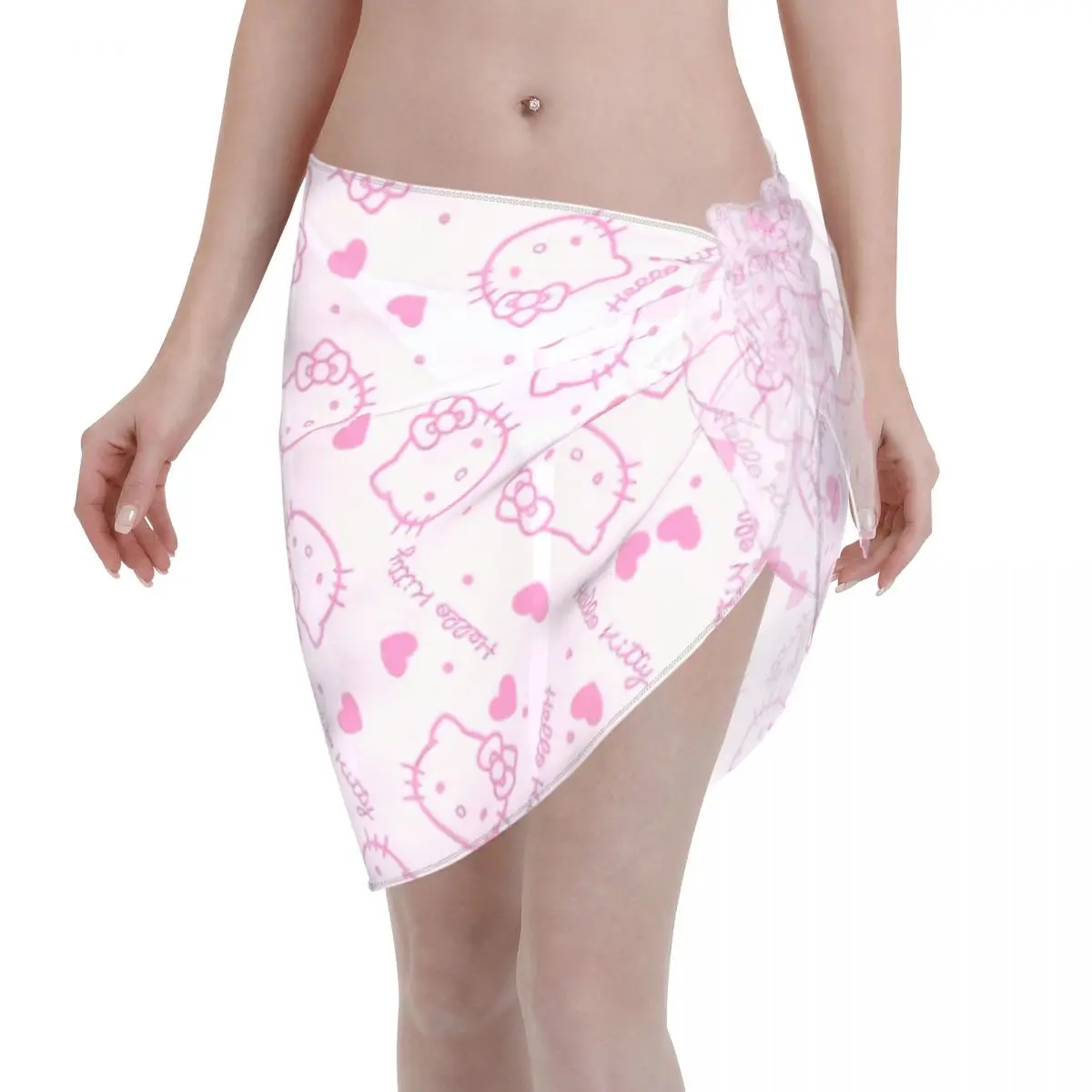 Hello Kitty Sarong Wraps for Women Swimsuit Coverup Sheer Beach Bathing Suit Chiffon Cover Up Skirt for Swimwear