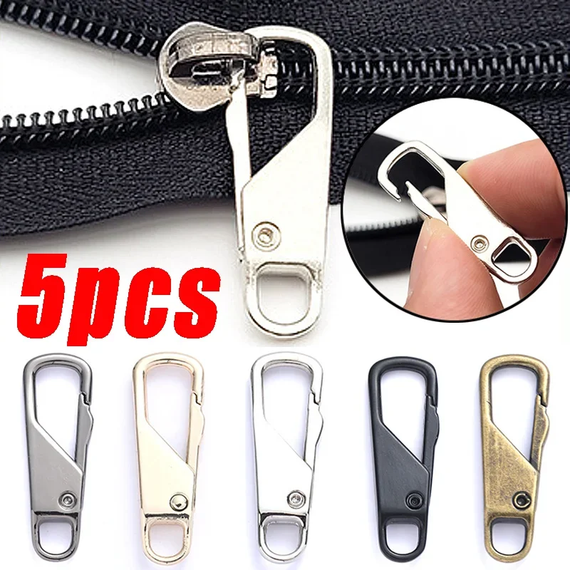 

5pcs Metal Zipper Head Case Bag Detachable Replaceable Slider Pull Tab Rubber Alloy Zipper Heads Suitable Sewing Accessories Kit