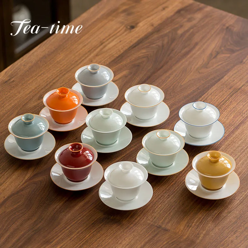 

120ml Dehua White Porcelain Tea Tureen Household Hand Grab Bowl Tea Set Small Ceramic Thin Tire Tea Maker Gaiwan Gifts 10 Colors