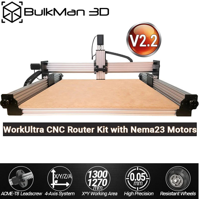 

BulkMan3D WorkUltra Механический комплект с ЧПУ V2.2 4-осевой TR8x8 Система натяжения винтов для дерева, металла, алюминия, акриловой гравировальный фрезер