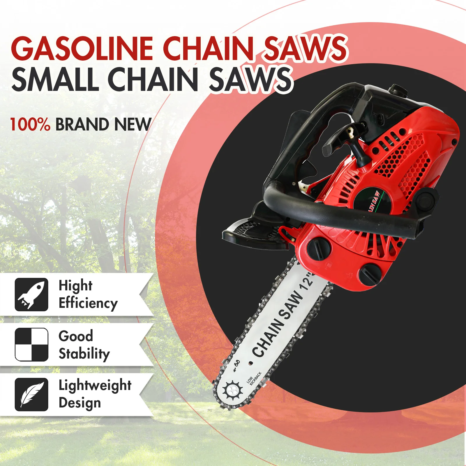 Portable Chain Saws Gasoline 12 Inches 2-Stroke Powerful 25.4CC 1000W Branches Trimming for Wood Cutting TreeTrimming Courtyard