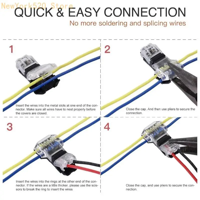 20Pcs Compact Wire T Tap Type Connectors Wire Splices Connectors Easy to Use N84C