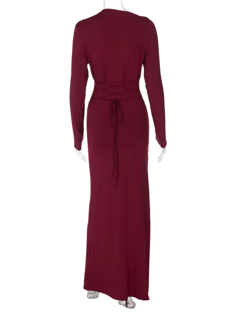 Fdyoui moda manga longa túnicas de cintura alta magro camiseta vestido feminino 2025 outono o-pescoço túnicas ruched sólido longo vestidos de escritório