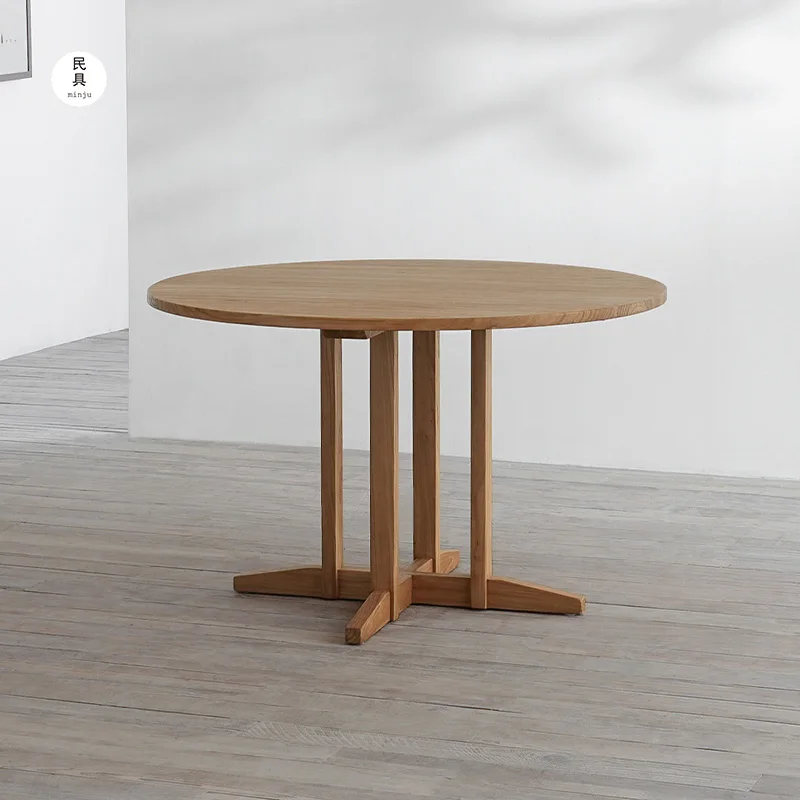 

Japanese antique replica home solid wood dining table, wabi sandy wind medieval vintage 6-person Nakajima George round table