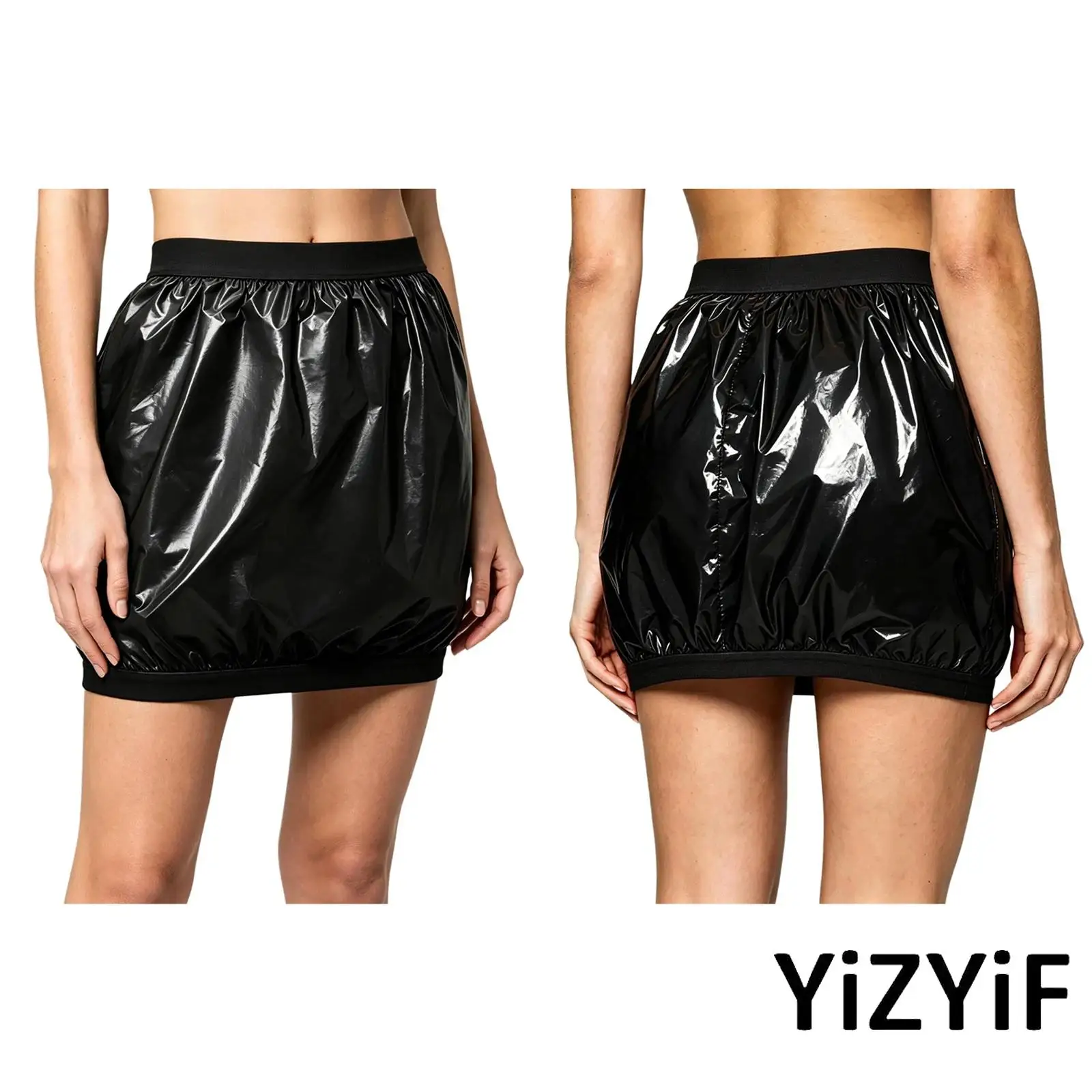 

Women Waterproof Miniskirt Elastic Band at Waist and Bottom Hem Plastic Skirt Bikini Swimwear Cover-up Rave Night Clubwear