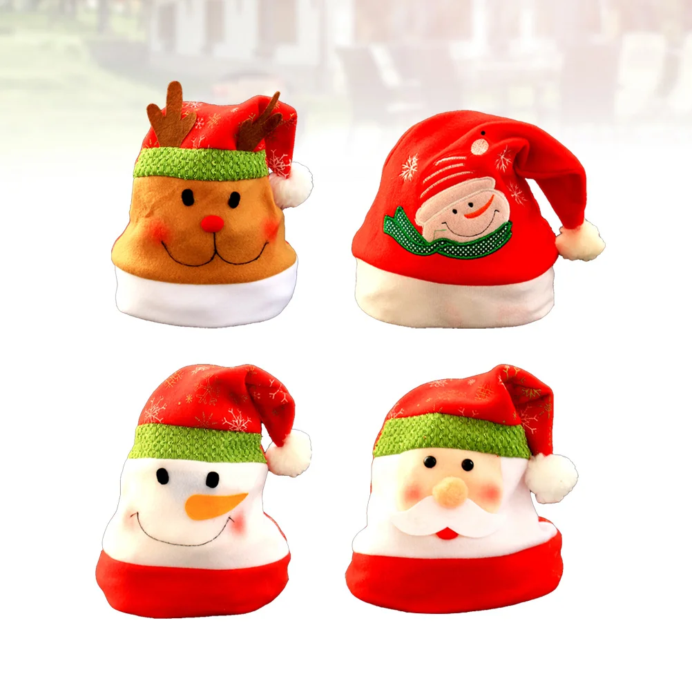 

4pcs Christmas Hats Brim Pom Pom Santa Hat For Adult Holiday Party Favors Decorations Festive Costume Accessory