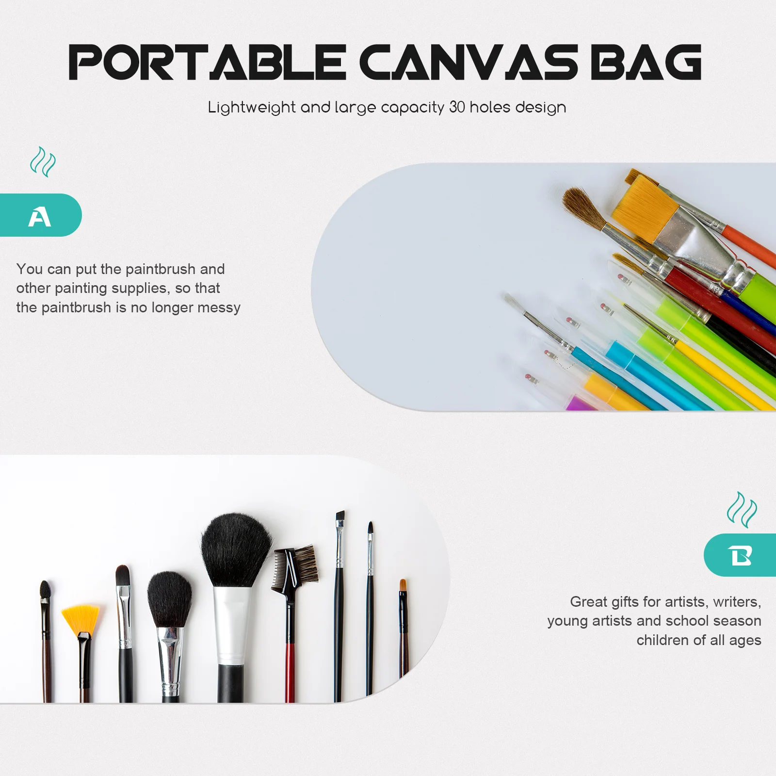 

Canvas Paint Brush Roll 30 Pockets Organizer Paintbrush Holder Portable Brush Storage Case Travel Pen Bag Paintbrush Organizer