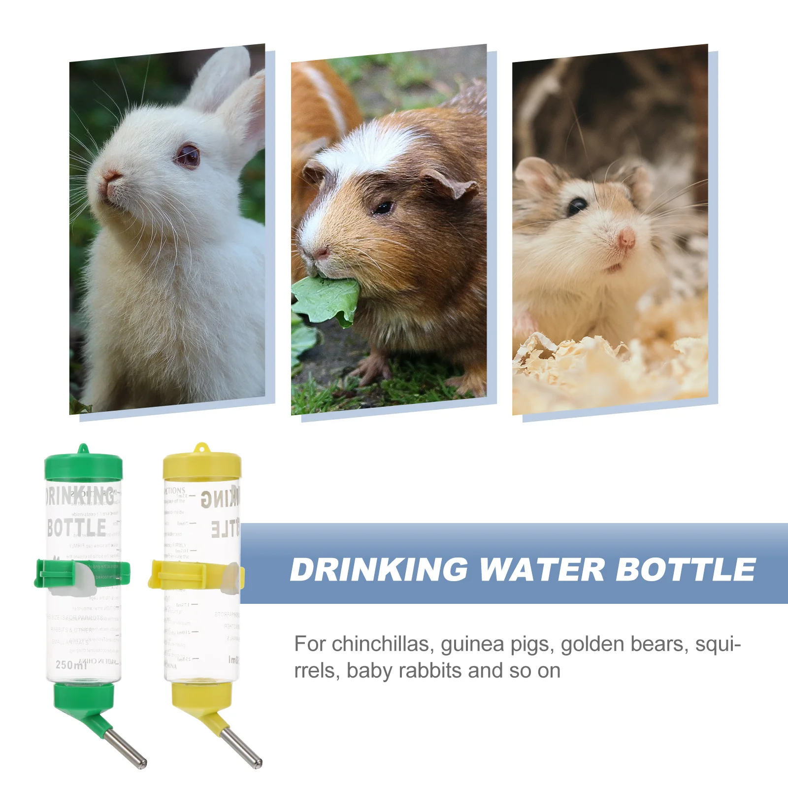 

2pcs 250Ml Pet Water Fountain For Rabbit Chinchilla Guinea Pig Drinking Feeder Leak-Proof Durable Easy Clean Pet Supply Bunny