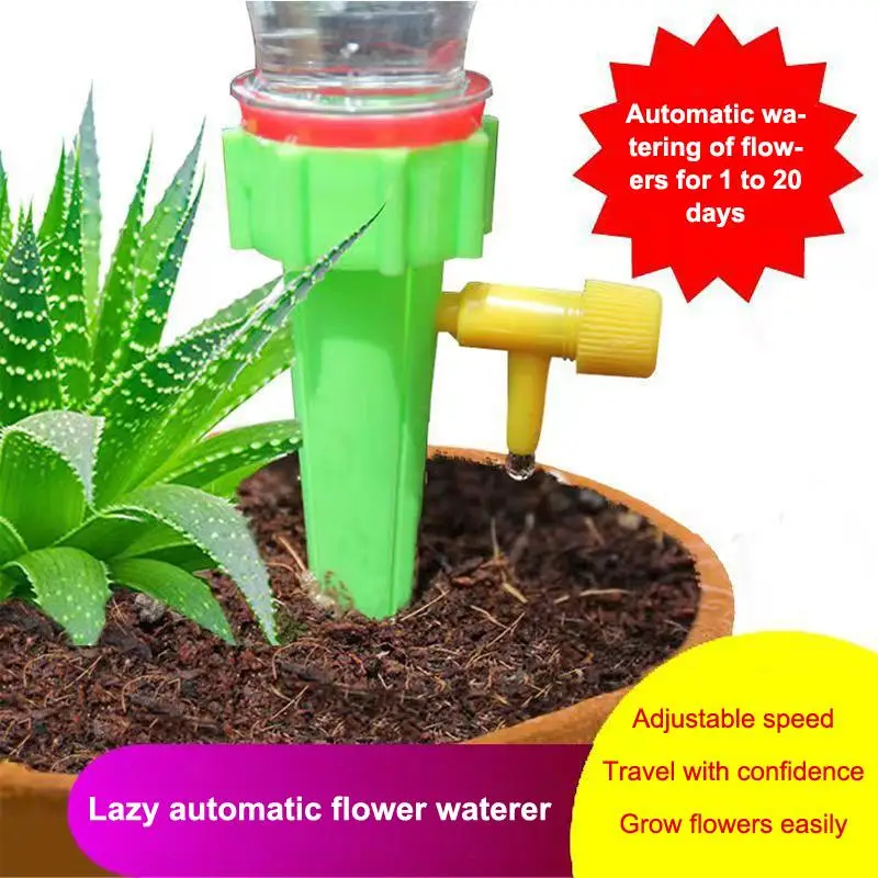 Self Watering Spike Automatic Drip Irrigation Waterer Adjustable Flow for Home Office Garden Potted Plants Vacation Care