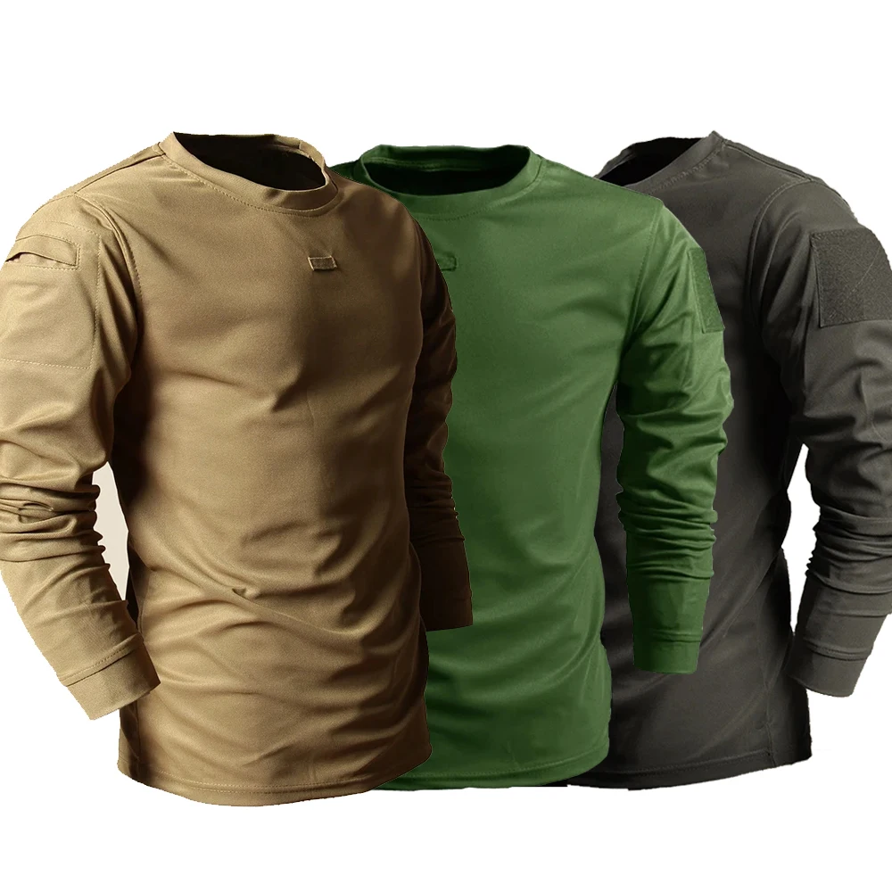 Spring Long Sleeved T-shirts Men Quick Drying O Neck Outdoor Tactical Shirts Training Tees Breathable Workwear  Loose